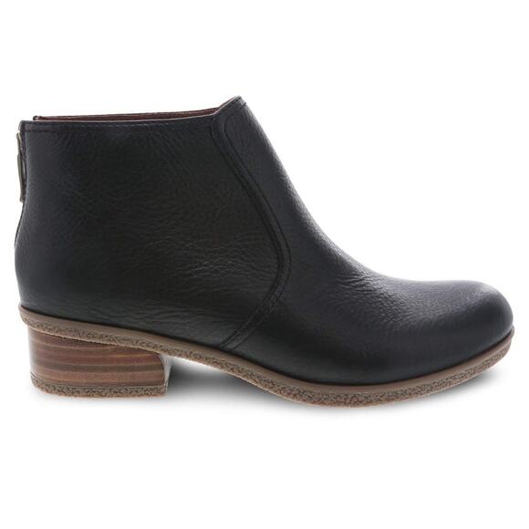 DANSKO BECKI Sz 38 Black Tumbled Leather Stacked Heel Waterproof Heel Zip Boots - Picture 1 of 16